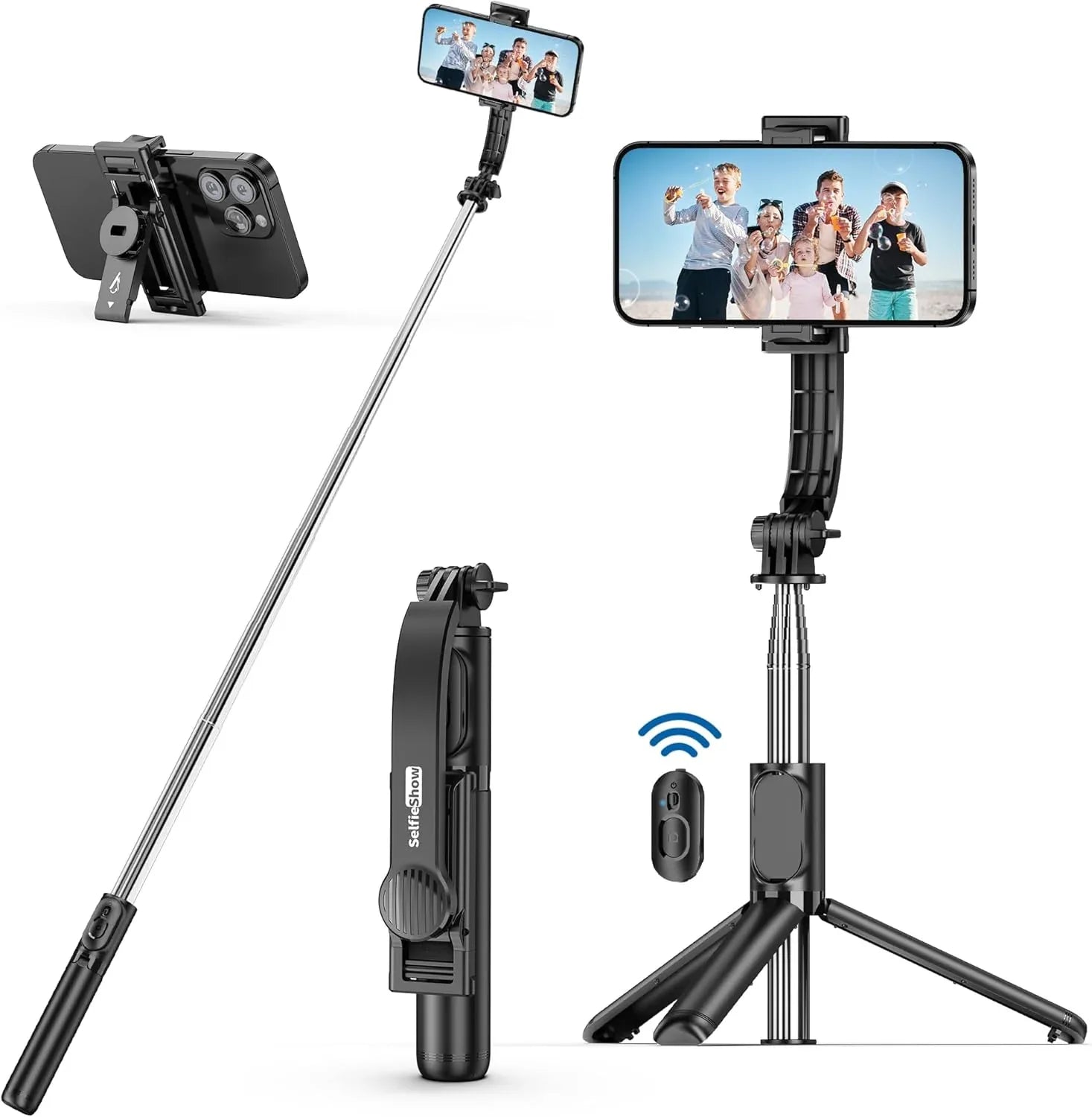 Black SelfieShow Portable Extendable Selfie Stick Tripod with Wireless Remote - Gomix Brands Outlet